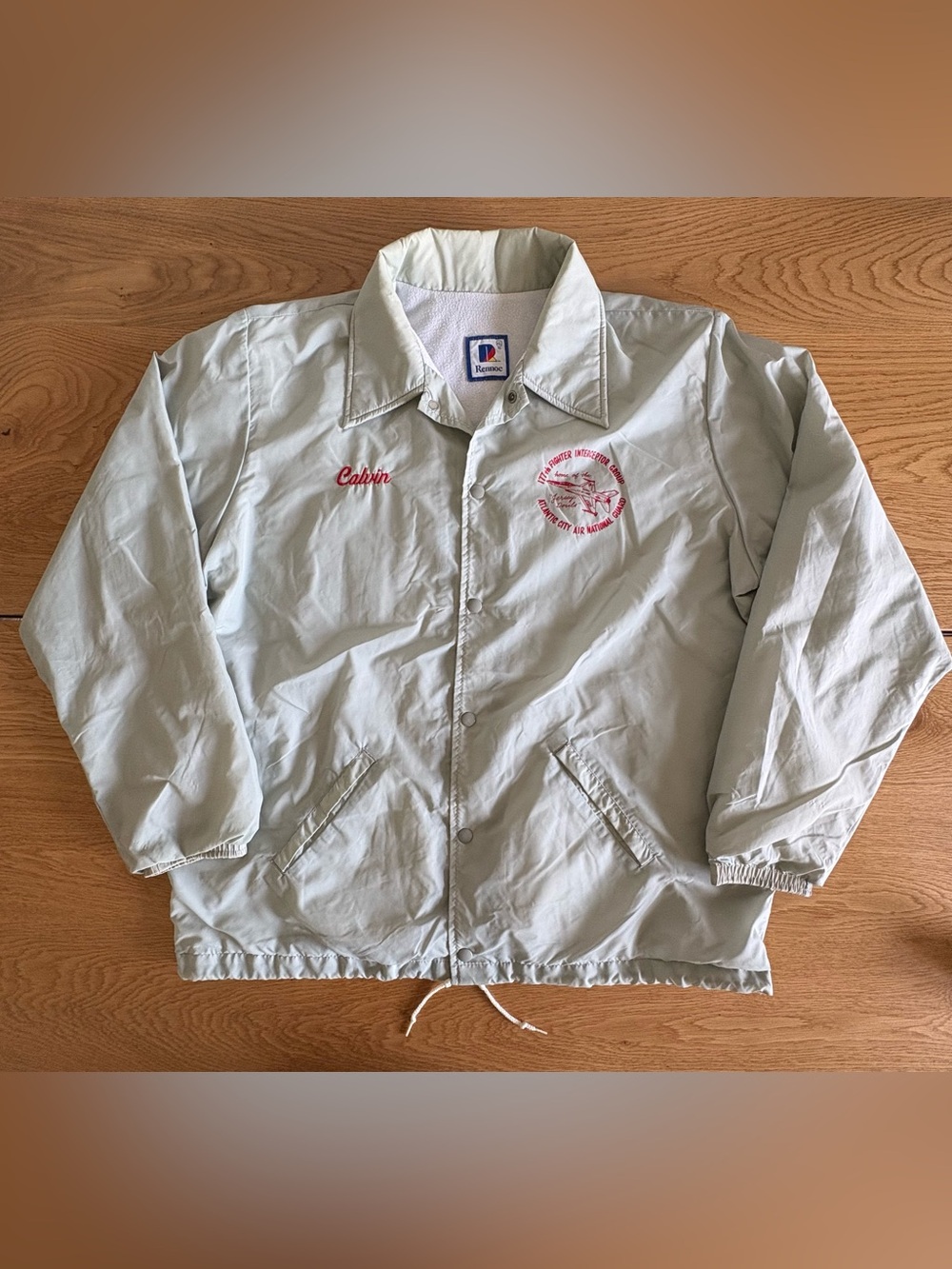 Light Gray Men’s Coach Jacket with Embroidered Logo